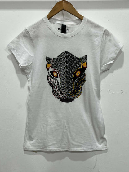 Camiseta Blanca con Estampado de Cabeza de Jaguar