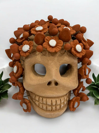 Calavera de flores café